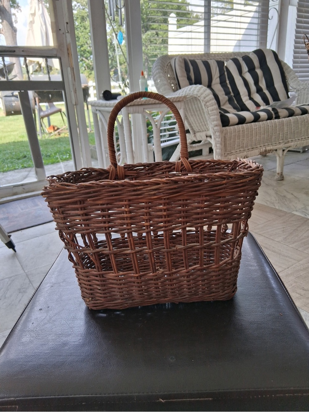 Woven Rattan Handbag - Brown Basket Tote